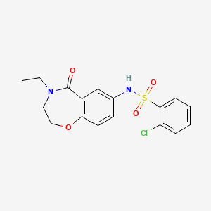 molecular formula C17H17ClN2O4S B2819467 2-chloro-N-(4-ethyl-5-oxo-2,3,4,5-tetrahydrobenzo[f][1,4]oxazepin-7-yl)benzenesulfonamide CAS No. 926032-05-5