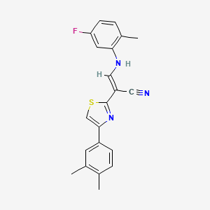 (E)-2-(4-(3,4-dimethylphenyl)thiazol-2-yl)-3-((5-fluoro-2-methylphenyl)amino)acrylonitrile