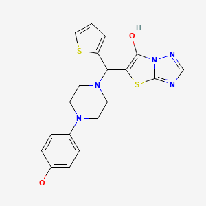 molecular formula C20H21N5O2S2 B2819491 5-((4-(4-Methoxyphenyl)piperazin-1-yl)(thiophen-2-yl)methyl)thiazolo[3,2-b][1,2,4]triazol-6-ol CAS No. 868221-03-8