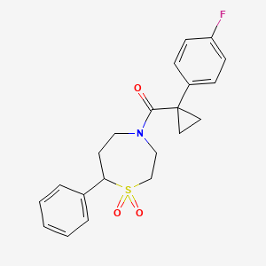 molecular formula C21H22FNO3S B2819493 (1,1-Dioxido-7-phenyl-1,4-thiazepan-4-yl)(1-(4-fluorophenyl)cyclopropyl)methanone CAS No. 2034335-33-4