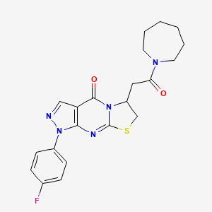 molecular formula C21H22FN5O2S B2819495 6-(2-(azepan-1-yl)-2-oxoethyl)-1-(4-fluorophenyl)-6,7-dihydropyrazolo[3,4-d]thiazolo[3,2-a]pyrimidin-4(1H)-one CAS No. 941994-26-9