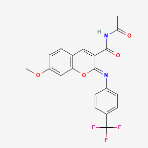 molecular formula C20H15F3N2O4 B2819500 (2Z)-N-乙酰-7-甲氧基-2-{[4-(三氟甲基)苯基]亚胺}-2H-香豆素-3-甲酰胺 CAS No. 312607-26-4