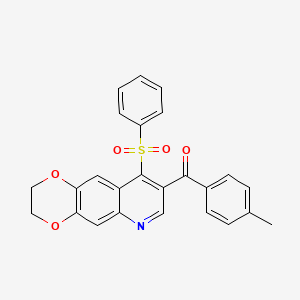 molecular formula C25H19NO5S B2819512 [9-(苯磺酰)-2,3-二氢-[1,4]二噁杂环[2,3-g]喹啉-8-基]-(4-甲基苯基)甲酮 CAS No. 866845-29-6