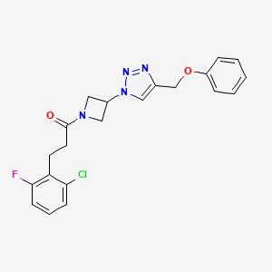 molecular formula C21H20ClFN4O2 B2819515 3-(2-氯-6-氟苯基)-1-(3-(4-(苯氧甲基)-1H-1,2,3-噻唑-1-基)氮杂环丁烷-1-基)丙酮 CAS No. 2034402-18-9