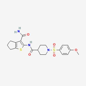 molecular formula C21H25N3O5S2 B2819518 N-(3-carbamoyl-5,6-dihydro-4H-cyclopenta[b]thiophen-2-yl)-1-((4-methoxyphenyl)sulfonyl)piperidine-4-carboxamide CAS No. 923407-45-8