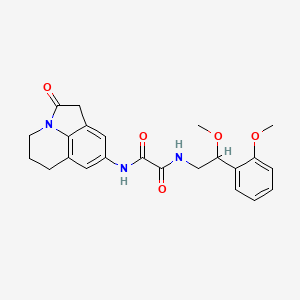 molecular formula C23H25N3O5 B2819522 N-[2-甲氧基-2-(2-甲氧基苯基)乙基]-N'-(2-氧代-1-氮代三环[6.3.1.04,12]十二烯-6-基)氧代甲酰胺 CAS No. 1788558-80-4