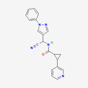 molecular formula C20H17N5O B2819528 N-[cyano(1-phenyl-1H-pyrazol-4-yl)methyl]-2-(pyridin-3-yl)cyclopropane-1-carboxamide CAS No. 1355692-97-5
