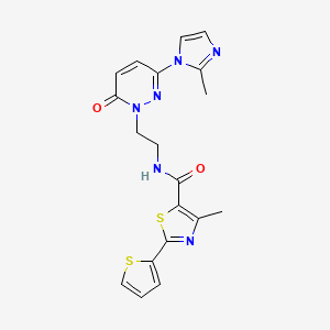 molecular formula C19H18N6O2S2 B2819573 4-methyl-N-(2-(3-(2-methyl-1H-imidazol-1-yl)-6-oxopyridazin-1(6H)-yl)ethyl)-2-(thiophen-2-yl)thiazole-5-carboxamide CAS No. 1351630-74-4