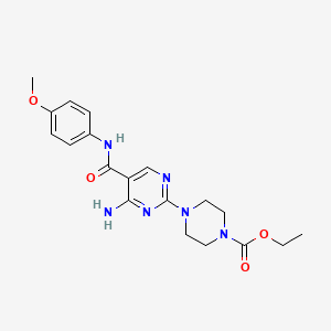 molecular formula C19H24N6O4 B2819578 乙酸 4-(4-氨基-5-((4-甲氧基苯基)羰胺基)嘧啶-2-基)哌嗪-1-羧酸酯 CAS No. 1251684-77-1
