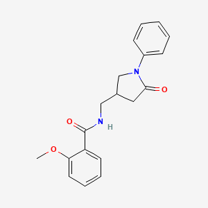 molecular formula C19H20N2O3 B2819579 2-甲氧基-N-((5-氧代-1-苯基吡咯啉-3-基甲基)甲基)苯甲酰胺 CAS No. 954650-75-0