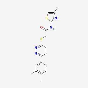 molecular formula C18H18N4OS2 B2819580 2-((6-(3,4-二甲基苯基)吡咯啉-3-基)硫)-N-(4-甲基噻唑-2-基)乙酰胺 CAS No. 941931-17-5