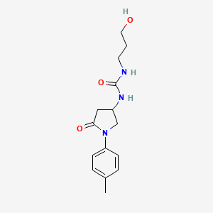 molecular formula C15H21N3O3 B2819585 1-(3-Hydroxypropyl)-3-(5-oxo-1-(p-tolyl)pyrrolidin-3-yl)urea CAS No. 894016-16-1