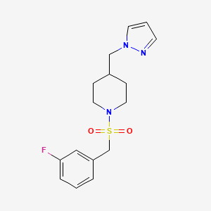 molecular formula C16H20FN3O2S B2819593 4-((1H-pyrazol-1-yl)methyl)-1-((3-fluorobenzyl)sulfonyl)piperidine CAS No. 1396844-54-4