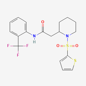 molecular formula C18H19F3N2O3S2 B2819607 2-(1-(噻吩-2-基磺酰基)哌啶-2-基)-N-(2-(三氟甲基)苯基)乙酰胺 CAS No. 1105236-49-4