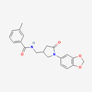molecular formula C20H20N2O4 B2819612 N-((1-(苯并[d][1,3]二噁杂环戊-5-基)-5-氧代吡咯烷-3-基)甲基)-3-甲基苯甲酰胺 CAS No. 954623-83-7