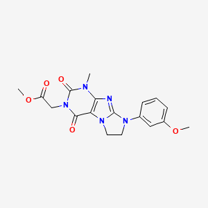 molecular formula C18H19N5O5 B2819613 甲酸2-[6-(3-甲氧基苯基)-4-甲基-1,3-二氧代-7,8-二氢嘌呤-2-基]乙酸酯 CAS No. 893949-97-8