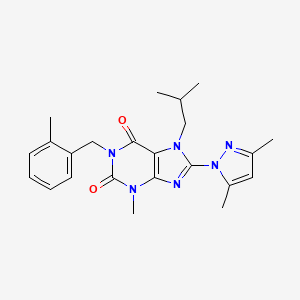 molecular formula C23H28N6O2 B2819630 8-(3,5-dimethyl-1H-pyrazol-1-yl)-7-isobutyl-3-methyl-1-(2-methylbenzyl)-1H-purine-2,6(3H,7H)-dione CAS No. 1020453-99-9
