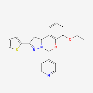 molecular formula C21H19N3O2S B2819644 7-ethoxy-5-(pyridin-4-yl)-2-(thiophen-2-yl)-5,10b-dihydro-1H-benzo[e]pyrazolo[1,5-c][1,3]oxazine CAS No. 899939-83-4