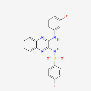 molecular formula C21H17FN4O3S B2819662 4-fluoro-N-[3-(3-methoxyanilino)quinoxalin-2-yl]benzenesulfonamide CAS No. 714917-87-0