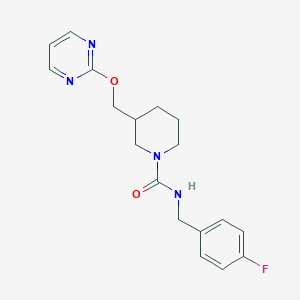 molecular formula C18H21FN4O2 B2819679 N-[(4-Fluorophenyl)methyl]-3-(pyrimidin-2-yloxymethyl)piperidine-1-carboxamide CAS No. 2380041-36-9