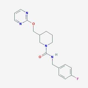 molecular formula C18H21FN4O2 B2819679 N-[(4-fluorophenyl)methyl]-3-[(pyrimidin-2-yloxy)methyl]piperidine-1-carboxamide CAS No. 2380041-36-9