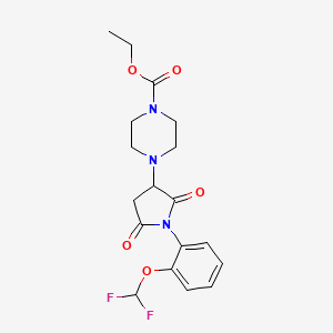 molecular formula C18H21F2N3O5 B2819687 乙酸-4-(1-(2-(二氟甲氧基)苯基)-2,5-二氧代吡咯啉-3-基哌嗪-1-基)酯 CAS No. 857494-07-6