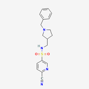 molecular formula C18H20N4O2S B2819689 N-[(1-Benzylpyrrolidin-3-yl)methyl]-6-cyanopyridine-3-sulfonamide CAS No. 2223769-66-0