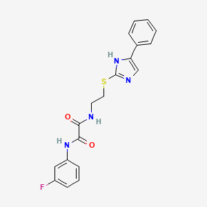 molecular formula C19H17FN4O2S B2819701 N1-(3-fluorophenyl)-N2-(2-((4-phenyl-1H-imidazol-2-yl)thio)ethyl)oxalamide CAS No. 897456-86-9