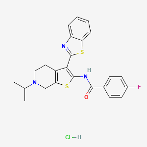molecular formula C24H23ClFN3OS2 B2819710 N-(3-(benzo[d]thiazol-2-yl)-6-isopropyl-4,5,6,7-tetrahydrothieno[2,3-c]pyridin-2-yl)-4-fluorobenzamide hydrochloride CAS No. 1163144-94-2