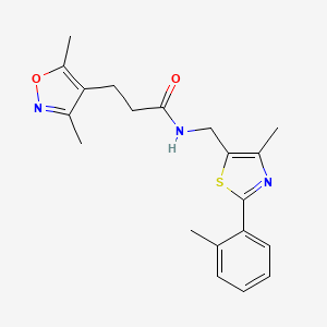 molecular formula C20H23N3O2S B2819713 3-(3,5-dimethylisoxazol-4-yl)-N-((4-methyl-2-(o-tolyl)thiazol-5-yl)methyl)propanamide CAS No. 1705219-04-0