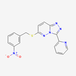 molecular formula C17H12N6O2S B2819727 6-[(3-硝基苯基)甲基硫醇]-3-吡啶-2-基-[1,2,4]三唑并[4,3-b]吡啶嗪 CAS No. 868968-15-4