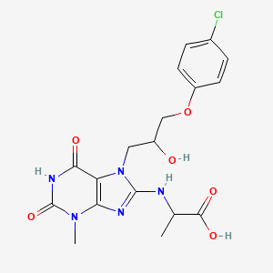 molecular formula C18H20ClN5O6 B2819737 2-[[7-[3-(4-氯苯氧基)-2-羟基丙基]-3-甲基-2,6-二氧代嘌呤-8-基]氨基]丙酸 CAS No. 1033432-29-9