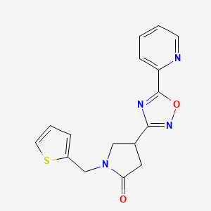 molecular formula C16H14N4O2S B2819761 4-(5-(Pyridin-2-yl)-1,2,4-oxadiazol-3-yl)-1-(thiophen-2-ylmethyl)pyrrolidin-2-one CAS No. 1171181-80-8