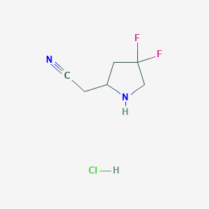 molecular formula C6H9ClF2N2 B2819777 2-(4,4-二氟吡咯啉-2-基)乙腈；盐酸盐 CAS No. 2460750-50-7