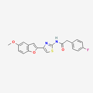 molecular formula C20H15FN2O3S B2819803 2-(4-氟苯基)-N-(4-(5-甲氧基苯并呋-2-基)噻唑-2-基)乙酰胺 CAS No. 922057-93-0