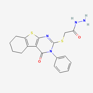 2-({3-Oxo-4-phenyl-8-thia-4,6-diazatricyclo[7.4.0.0^{2,7}]trideca-1(9),2(7),5-trien-5-yl}sulfanyl)acetohydrazide