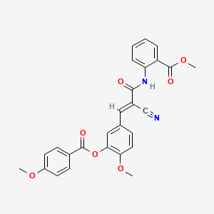 molecular formula C27H22N2O7 B2819827 methyl 2-[[(E)-2-cyano-3-[4-methoxy-3-(4-methoxybenzoyl)oxyphenyl]prop-2-enoyl]amino]benzoate CAS No. 380475-29-6