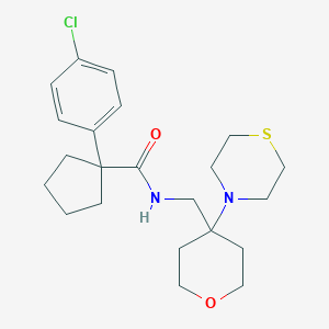 molecular formula C22H31ClN2O2S B2819840 1-(4-Chlorophenyl)-N-[(4-thiomorpholin-4-yloxan-4-yl)methyl]cyclopentane-1-carboxamide CAS No. 2415532-51-1