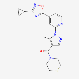 molecular formula C19H20N6O2S B2819844 (1-(4-(3-cyclopropyl-1,2,4-oxadiazol-5-yl)pyridin-2-yl)-5-methyl-1H-pyrazol-4-yl)(thiomorpholino)methanone CAS No. 1251708-89-0