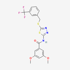 molecular formula C19H16F3N3O3S2 B2819851 3,5-dimethoxy-N-(5-((3-(trifluoromethyl)benzyl)thio)-1,3,4-thiadiazol-2-yl)benzamide CAS No. 392302-33-9