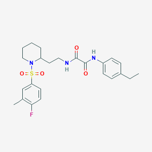molecular formula C24H30FN3O4S B2819853 N1-(4-ethylphenyl)-N2-(2-(1-((4-fluoro-3-methylphenyl)sulfonyl)piperidin-2-yl)ethyl)oxalamide CAS No. 898460-95-2