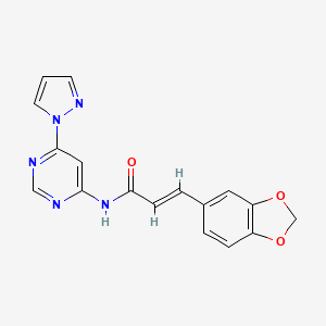 molecular formula C17H13N5O3 B2819858 (E)-N-(6-(1H-吡唑-1-基)嘧啶-4-基)-3-(苯并[d][1,3]二噁杂环-5-基)丙烯酰胺 CAS No. 1428382-26-6