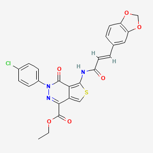 molecular formula C25H18ClN3O6S B2819871 (E)-乙酸乙酯 5-(3-(苯并[d][1,3]二氧杂环戊烯-5-基)丙烯酰胺基)-3-(4-氯苯基)-4-氧代-3,4-二氢噻吩[3,4-d]吡啶-1-甲酸酯 CAS No. 851950-67-9
