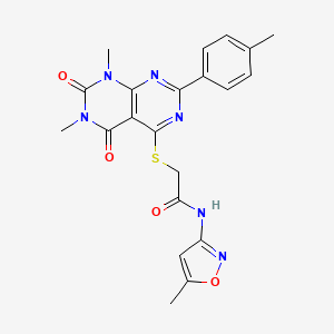 molecular formula C21H20N6O4S B2819880 2-[[1,3-二甲基-7-(4-甲基苯基)-2,4-二氧代-5-吡嘧啶基[4,5-d]嘧啶基]硫基]-N-(5-甲基-3-异噁唑基)乙酰胺 CAS No. 872694-53-6