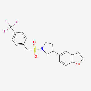 molecular formula C20H20F3NO3S B2819904 3-(2,3-Dihydro-1-benzofuran-5-yl)-1-{[4-(trifluoromethyl)phenyl]methanesulfonyl}pyrrolidine CAS No. 2097912-35-9