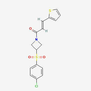 molecular formula C16H14ClNO3S2 B2819908 (E)-1-(3-((4-chlorophenyl)sulfonyl)azetidin-1-yl)-3-(thiophen-2-yl)prop-2-en-1-one CAS No. 1448140-16-6