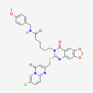 6-(6-(((7-chloro-4-oxo-4H-pyrido[1,2-a]pyrimidin-2-yl)methyl)thio)-8-oxo-[1,3]dioxolo[4,5-g]quinazolin-7(8H)-yl)-N-(4-methoxybenzyl)hexanamide