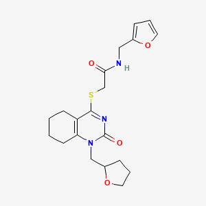 molecular formula C20H25N3O4S B2819930 N-(furan-2-ylmethyl)-2-((2-oxo-1-((tetrahydrofuran-2-yl)methyl)-1,2,5,6,7,8-hexahydroquinazolin-4-yl)thio)acetamide CAS No. 899993-55-6