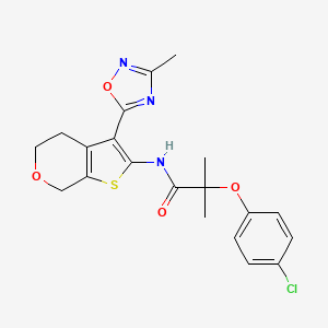 molecular formula C20H20ClN3O4S B2819938 2-(4-chlorophenoxy)-2-methyl-N-(3-(3-methyl-1,2,4-oxadiazol-5-yl)-5,7-dihydro-4H-thieno[2,3-c]pyran-2-yl)propanamide CAS No. 2034336-77-9