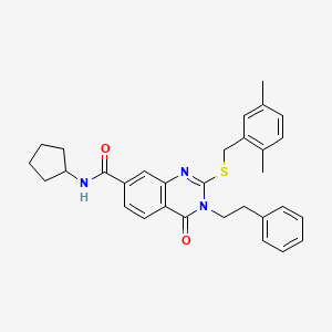 molecular formula C31H33N3O2S B2819978 N-cyclopentyl-2-((2,5-dimethylbenzyl)thio)-4-oxo-3-phenethyl-3,4-dihydroquinazoline-7-carboxamide CAS No. 1115485-84-1